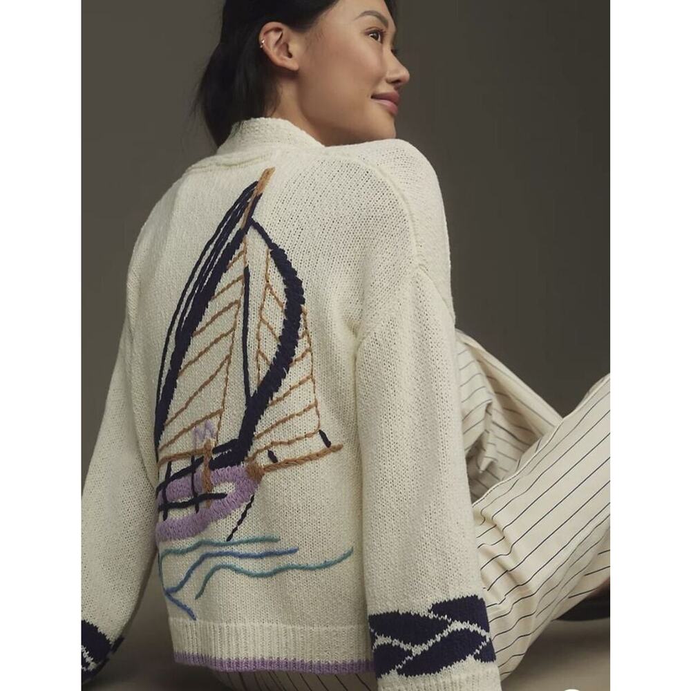 Anthropologie Maeve Maggie Sailboat Cardigan XS Small